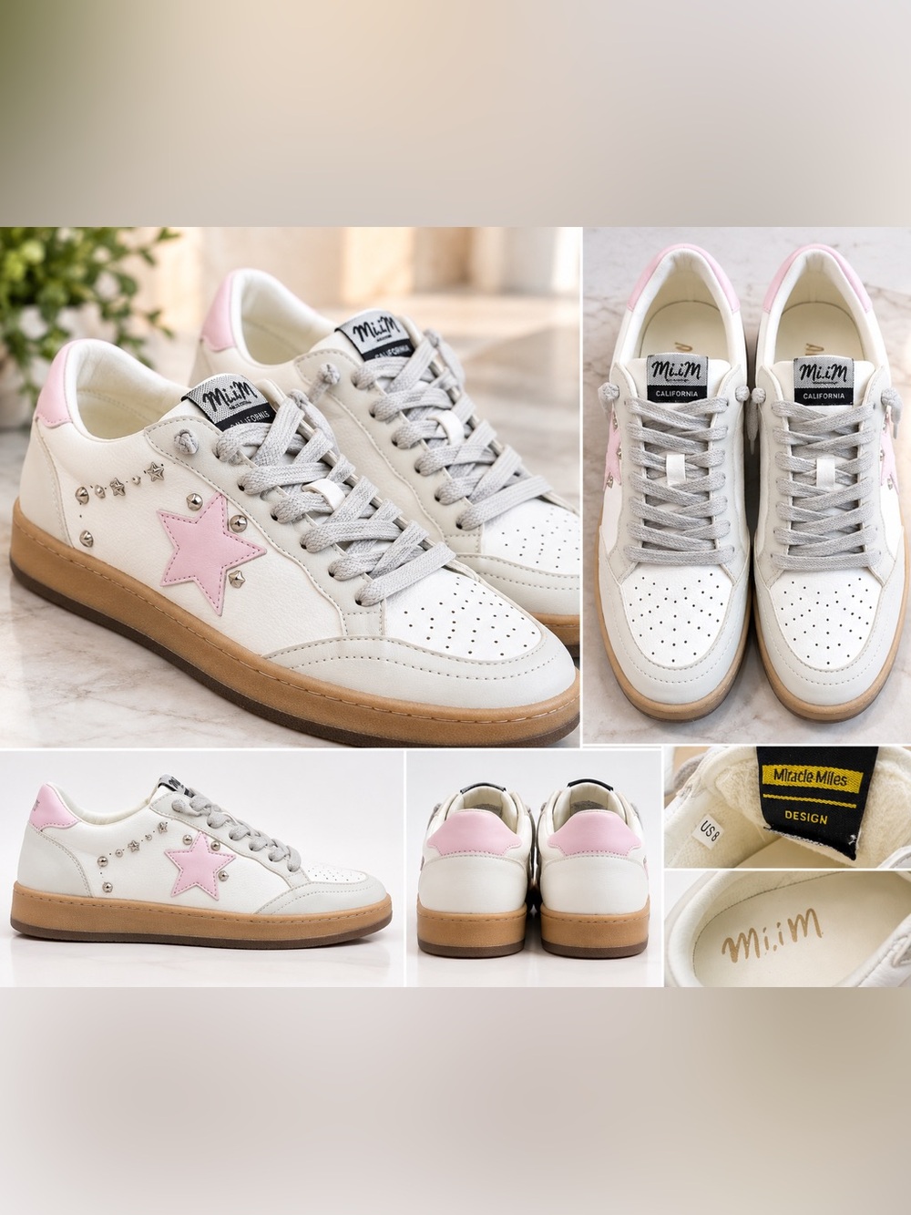Mi.iM Avery Star Studded Sneakers White & Pink NWOB!